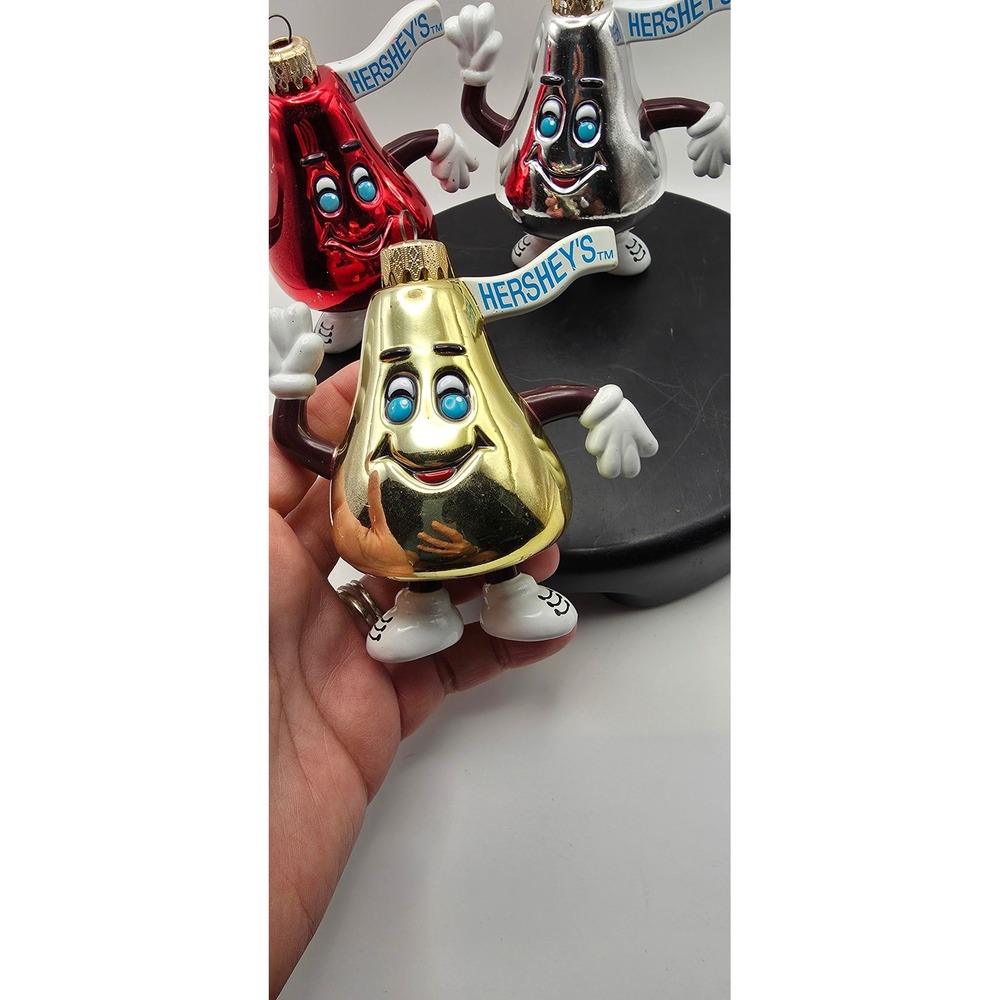 Hershey's Kisses Character Christmas Ornaments Set of 3 Red Gold Silver Metallic - Picture 4 of 9